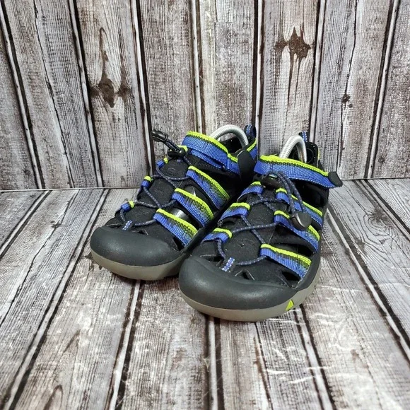 KEEN Youth Newport H2 Waterproof Sandals Black Blue Green Hiking 1014265 Size 4