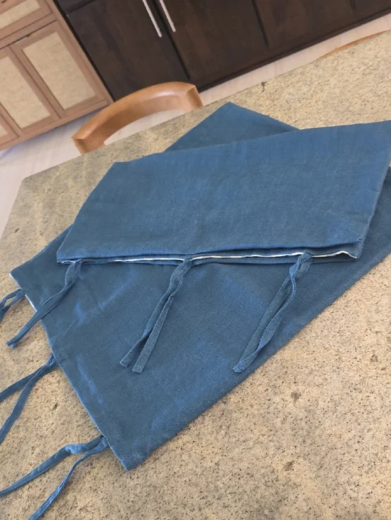 A Pair Of Blue Ramie Breathable Fabric Tie-Detail Throw Pillow Covers