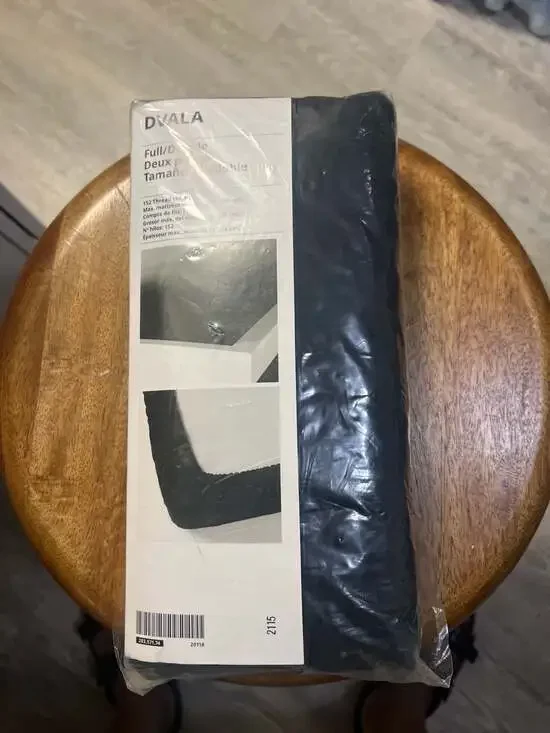 IKEA DVALA Black Fitted Sheet Full/Double 100% Cotton 152 Thread Count