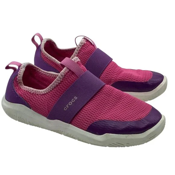 Crocs Swiftwater Pink‎ Purple Girls Water Shoes Junior Size 3 Breathable Slip-On