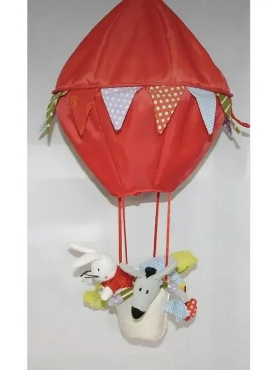 2007 Ikea Nursery Hot Air Balloon Hanging Plush Mobile 20” Bunny Frog Donkey New