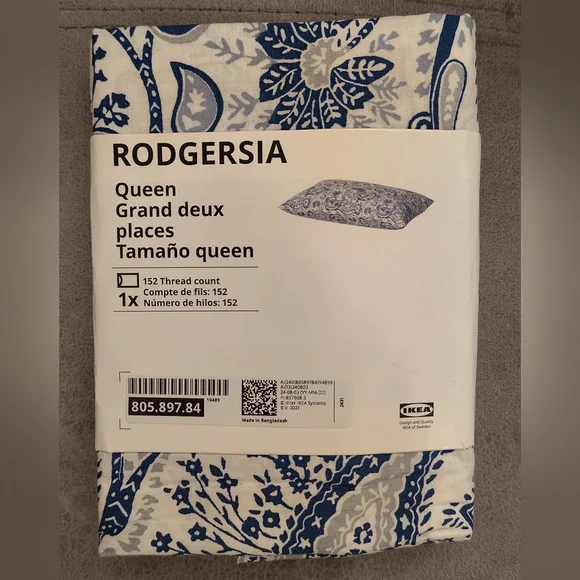 💙 NWT! IKEA RODGERSIA Queen Pillowcase - Blue & White Paisley💙
