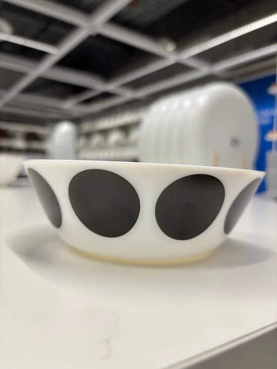 5 IKEA White Ceramic cereal soup food bowls with Black Dot Pattern new