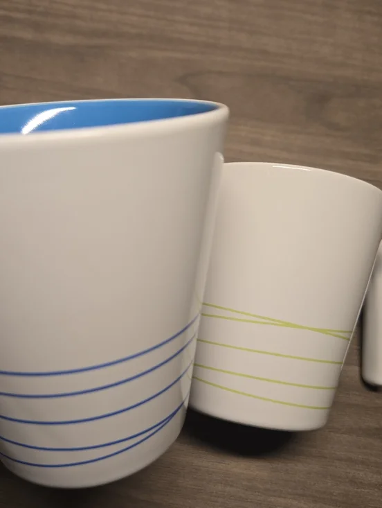 Set of 2 IKEA MUG White W Stripes L Hook Handle Coffee Tea Mugs Cups