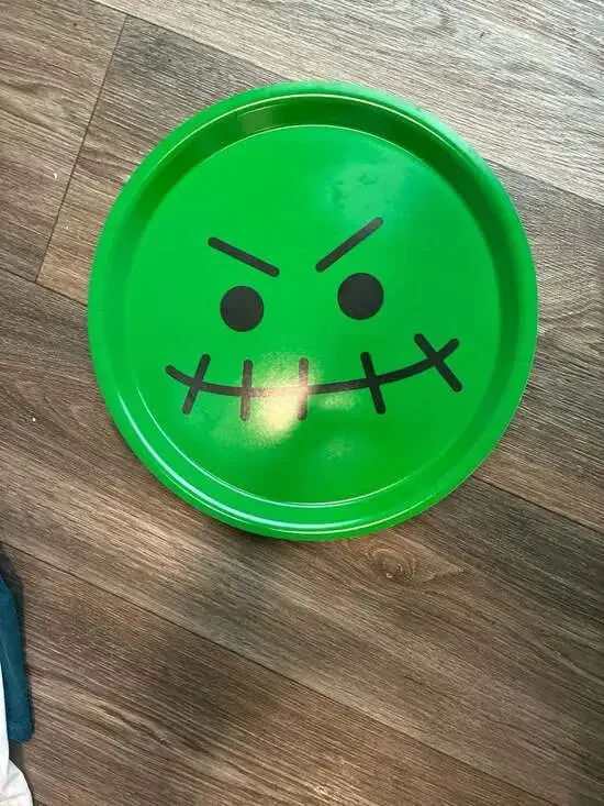IKEA Kustfyr Halloween Serving Tray Green Spooky Face 12.5