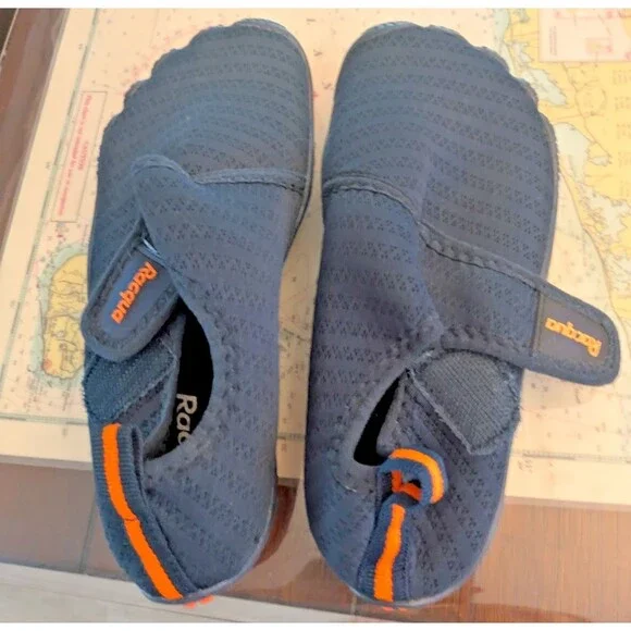 Racqua Boy's Water Shoes Black/Orange Barefoot Swim Beach Grip Sole size 3
