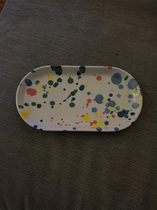 IKEA White Ceramic Dish Multicolored Height: ¾ 