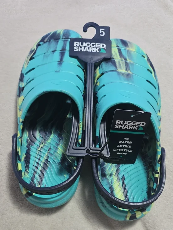 Rugged Shark Kids' Turquoise & Navy Water Clogs