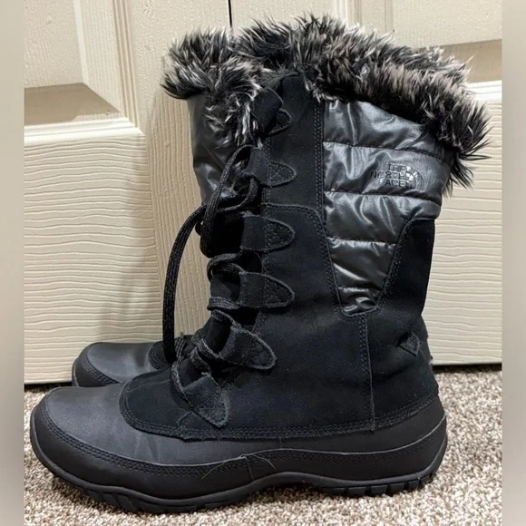 The North Face Boots Womens Size 8.5 Black Winter Snow Fur Waterproof 200g A0Z3