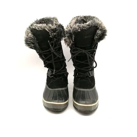 Northside Womens Snow Boots Black Suede Lace Up Waterproof Faux Fur Lined 8