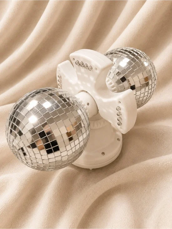 Twin Rotating Disco Ball Party LED Light with Adapter | Silver Mirror Globe Lamp