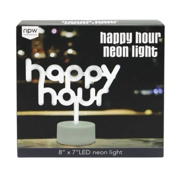 White Happy Hour Neon Sign - LED Neon Signs for Kitchen, Home Bar,‎ Party - NEW