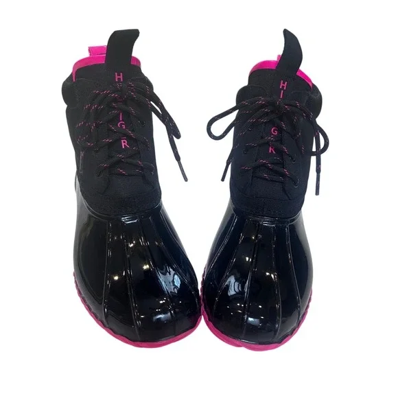 Tommy Hilfiger Haryett Duck‎ Boots Black Hot Pink Waterproof Rain Ankle Size 10M