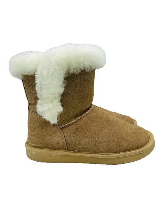 Serra Boots Womens Size 8 Tan Brown Leather Suede Snow Winter Lamb Fur Linning