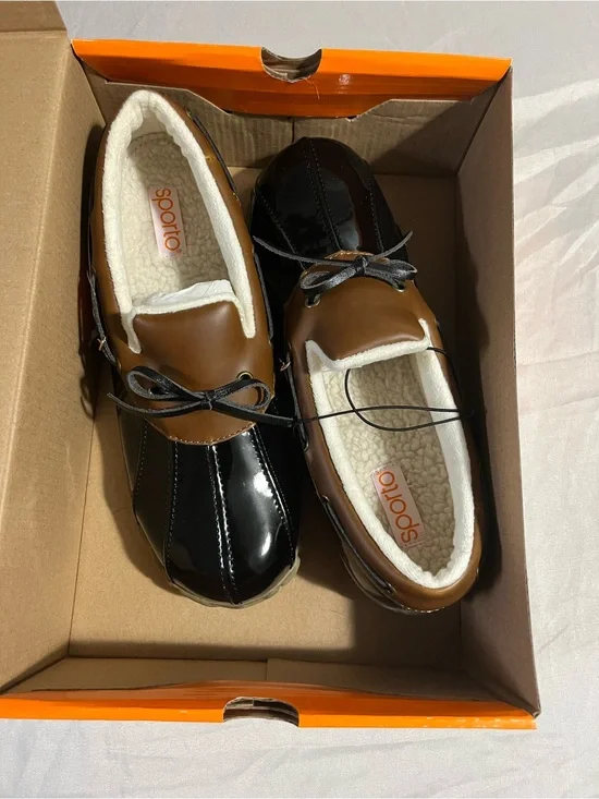 Sporto Black and Brown Women's Duck-Style Slip-On Boots Size 9 New in Box
