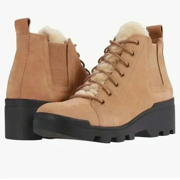 NEW Eileen Fisher Shearling Tumbled Leather Hiker Boot size 8