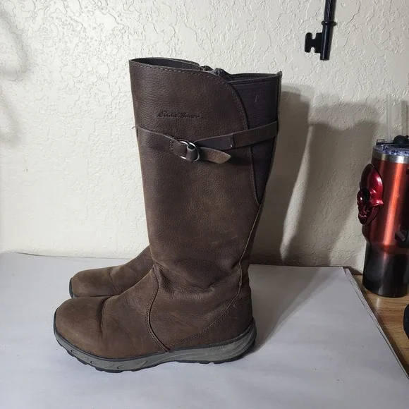 Eddie Bauer Huntley Tall Dark Brown Leather Boots Womens 8 61692237 FH20