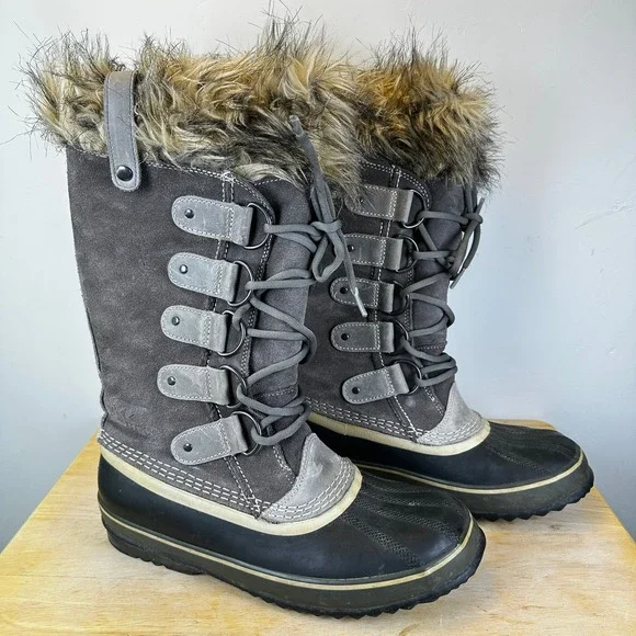 Sorel Joan of‎ Arctic Women's Waterproof Boot Size 9 Fur Lined Quarry Black Grey