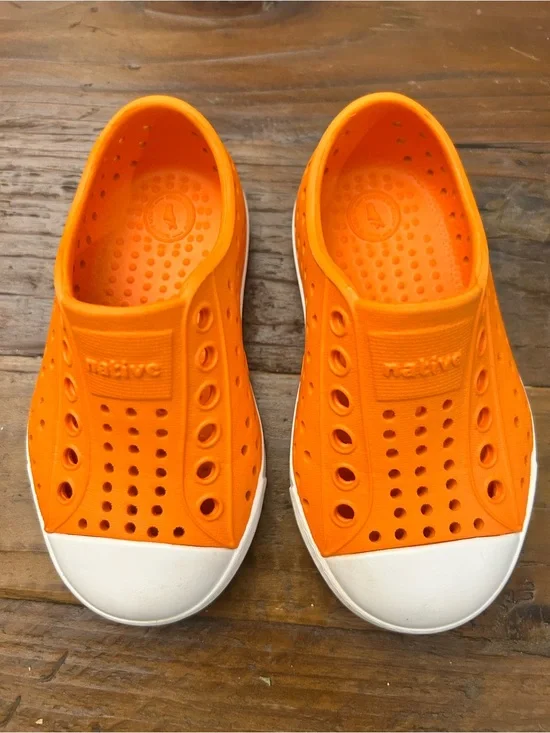 Native Kids Water Shoes in Orange with White Toe Cap - Size C5