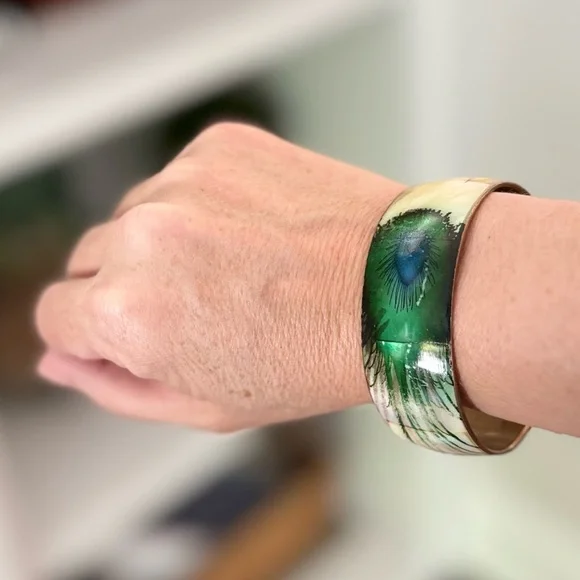 Peacock Feather Design Wearable Bangle Bracelet