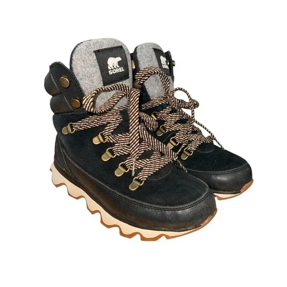 Sorel Kinetic Impact Conquest Womens 6 Pre-Owned Waterproof Winter Boots‎ Black