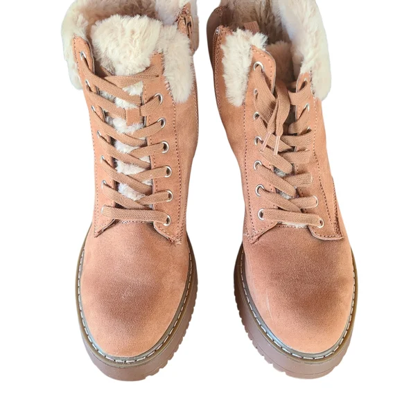 Madden Girl Kymber Ankle Boots Caramel Side Zip Faux Fur Boots Size 8.5