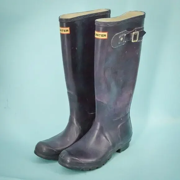 Hunter Shoe Size 7 Purple Original Tall Pull On Waterproof Rain Winter Boots