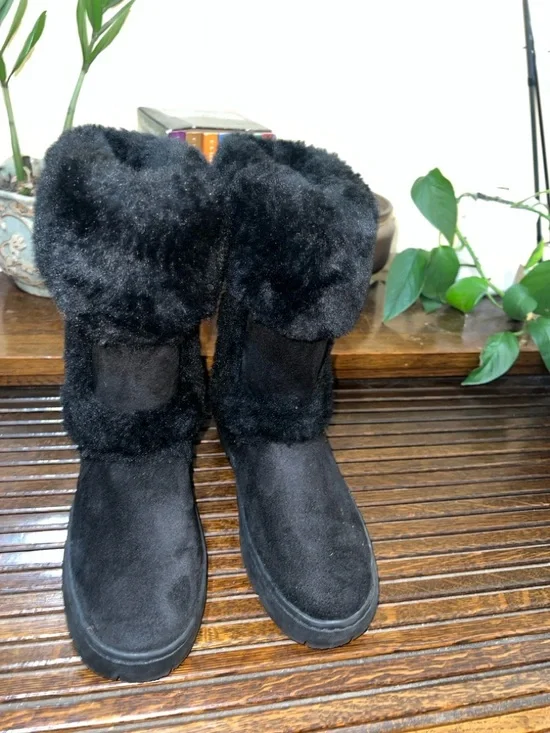 Style‎ & Co. Black Faux Suede Winter Boots with Plush Cuff