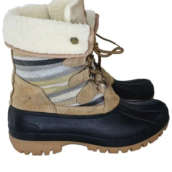 STQ Winter Duck Boots Women's 8 Black‎ Brown Waterproof Lace Up ST20017W Casual