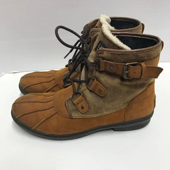 UGG Australia Adirondack Waterproof Duck Boots Brown Leather‎ Suede Shearling