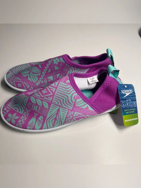 Speedo Kids Surfwalker Water Shoes Purple Teal XL Size 11/12 Splash Sun Bootie