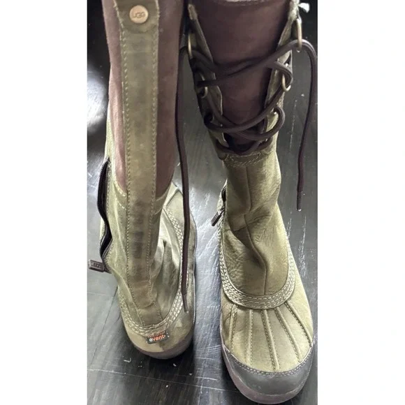 UGG Waterproof Knee High Leather Snow Boots Olive Brown Lace Up Women's 8.5