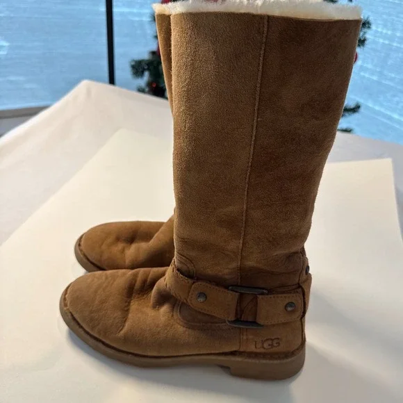 UGG Womens Braiden Genuine Shearling Harness Boots Western Chestnut Brown Sz 7.5