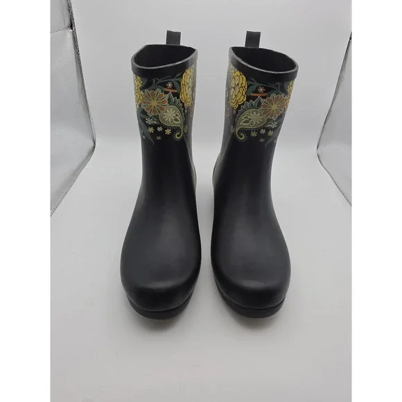Chooka Women's Mid-Calf Waterproof Rubber Rain Boots with Vintage Print Size 8