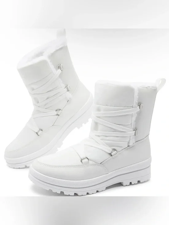 10S White Winter Lace-Up Ankle Boots for Women