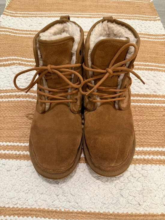 UGG Cozy Suede Lace-Up Shearling Boots - Chestnut Brown