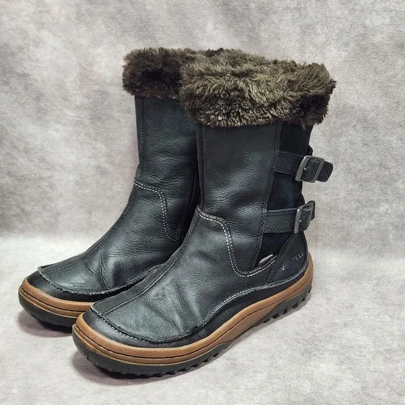 Merrell Decora Chant Black Leather Waterproof Insulated Faux Fur Winter Boots
