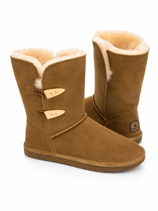 BearPaw Women's Suede Shearling Mid-Calf Boots - Chestnut Brown