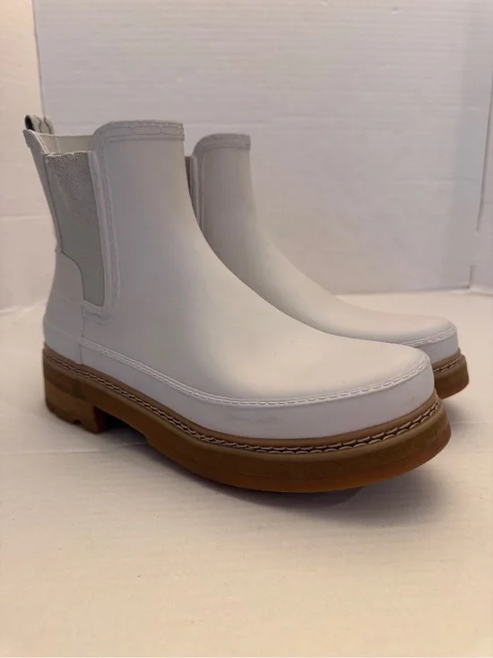 Hunter Ref Stitch Detail Chelsea Women's Casual Rain Boots White Size 10