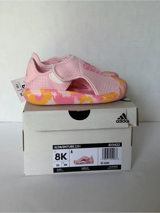 Adidas Kids Pink Mesh Slip-On Sandals with Yellow Accent