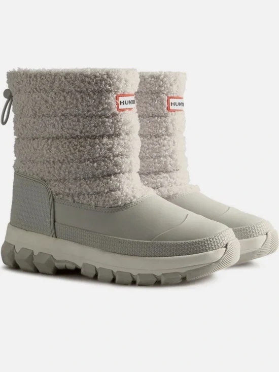 NEW Hunter High Pile Fleece Sherpa Frosted Grey Short Snow Boots