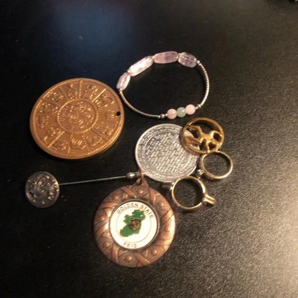 Vintage Coin and Charm Collection with Pink Beaded Bracelet