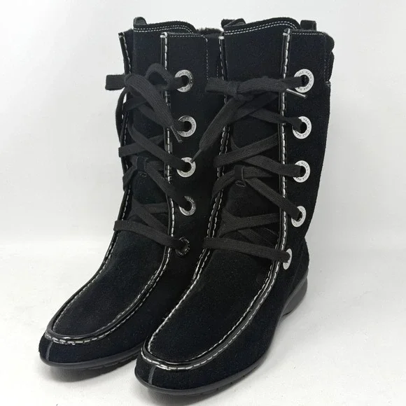 Cole Haan Mardi Womens Moc Toe Black Suede Leather Boot Boho Hipster Money 8B