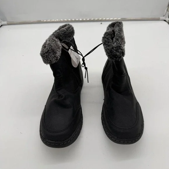 Khombu Addison Womens Black Faux Fur Trim Winter Ankle Boots Size 7 1624858