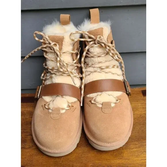 UGG Chestnut Suede Dune Mini Shearling Lace Up Boot size 8