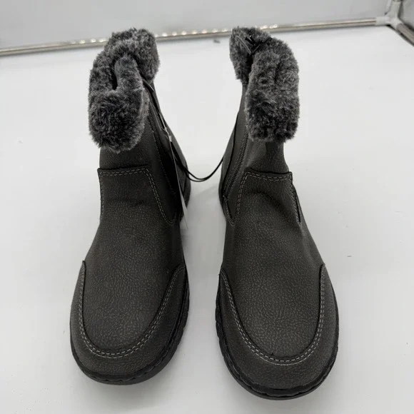 Khombu Addison Grey Faux Fur Trim Winter Ankle Boots Womens Size 7 1624858 NEW