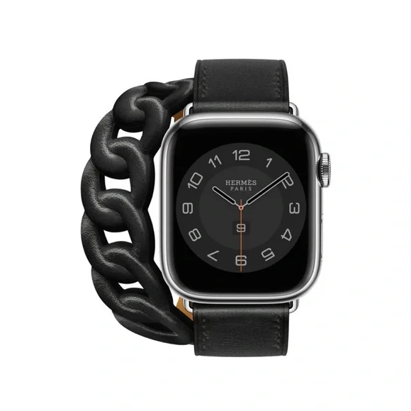 Apple Watch Hermès - 41mm Noir Swift Leather Gourmette Double Tour Noir Band