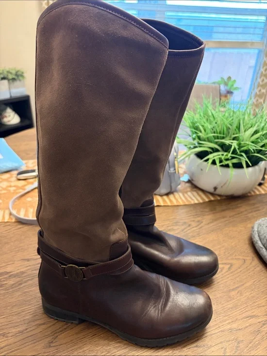 Rockport Brown Leather & Suede Tall Riding Boots