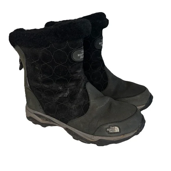 The North Face Snow Boots Womens Size 7 Black Suede Waterproof Primaloft Winter