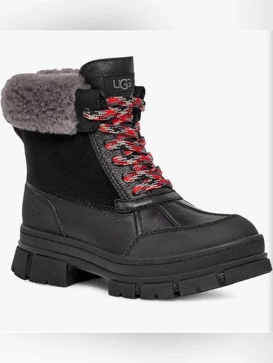 UGG Ashton Addies black waterproof boots with charcoal gray fur lining | Size 8